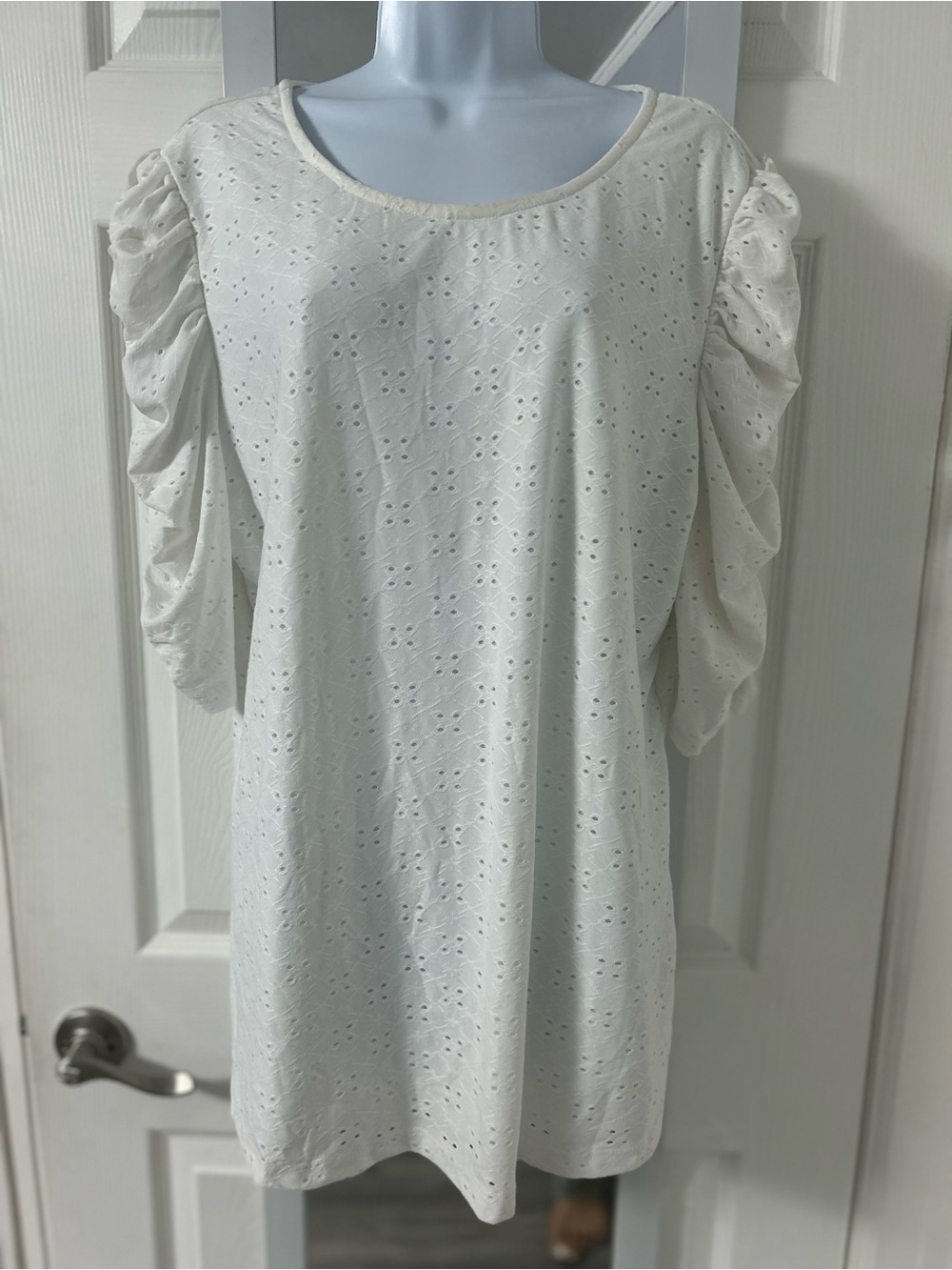 White Eyelet Mini Dress with Puff Sleeves